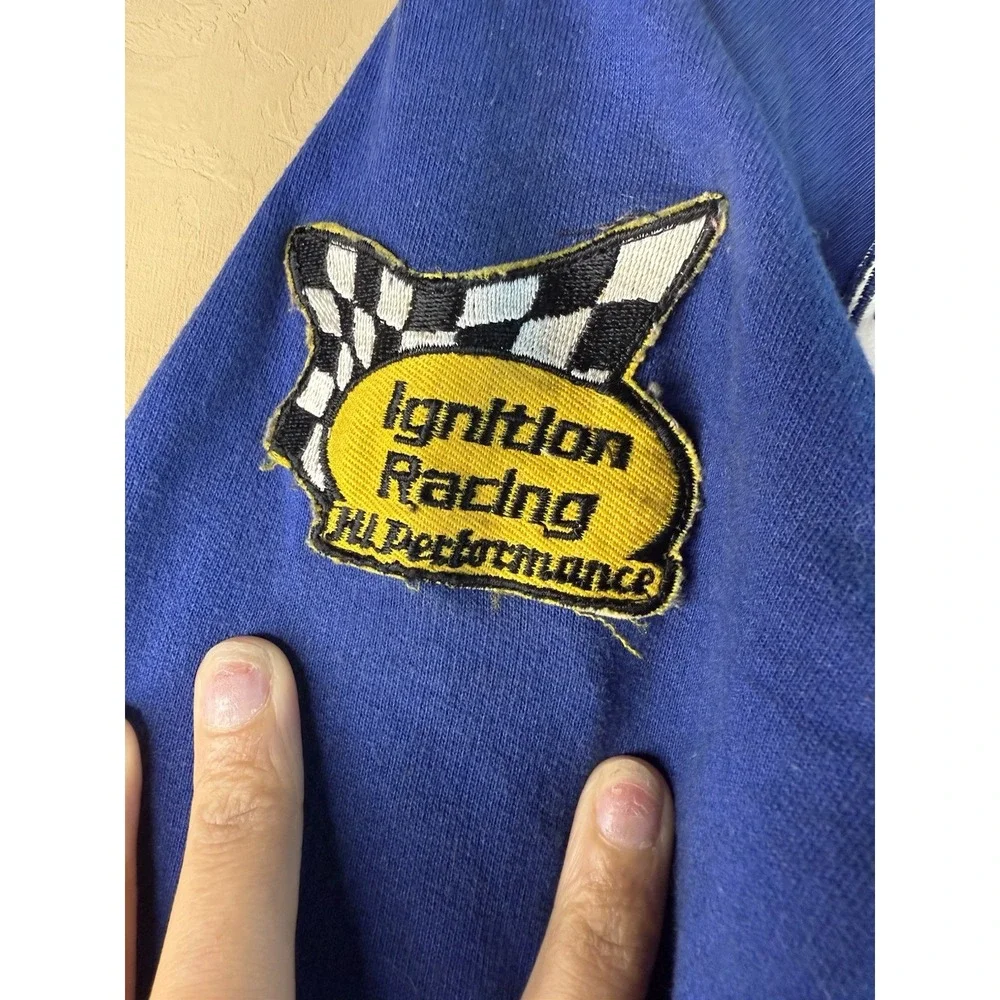 Vtg 100% Cotton Wishbone Racing Jacket Velvet Letter Stitched XL Red White Blue‎